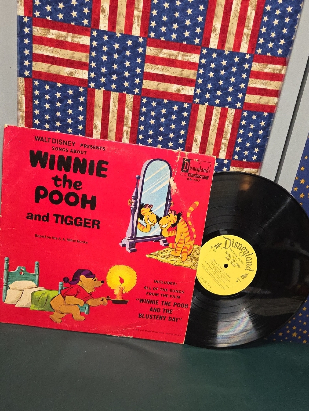 **Disney Red Winnie the Pooh and Tigger Vinyl Record Album**